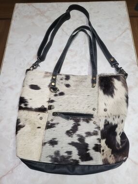 Myra Bag Cowhide Leather Tote Crossbody Western Hair-On Hide